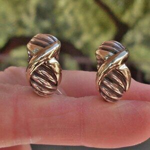 Retired David Yurman Cable X Shrimp Earrings - 14K/925 - Omega Backs